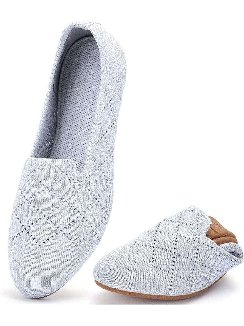 Women's Gray Ballet Flat Knit Round Toe Textile Slip On Walking Shoes